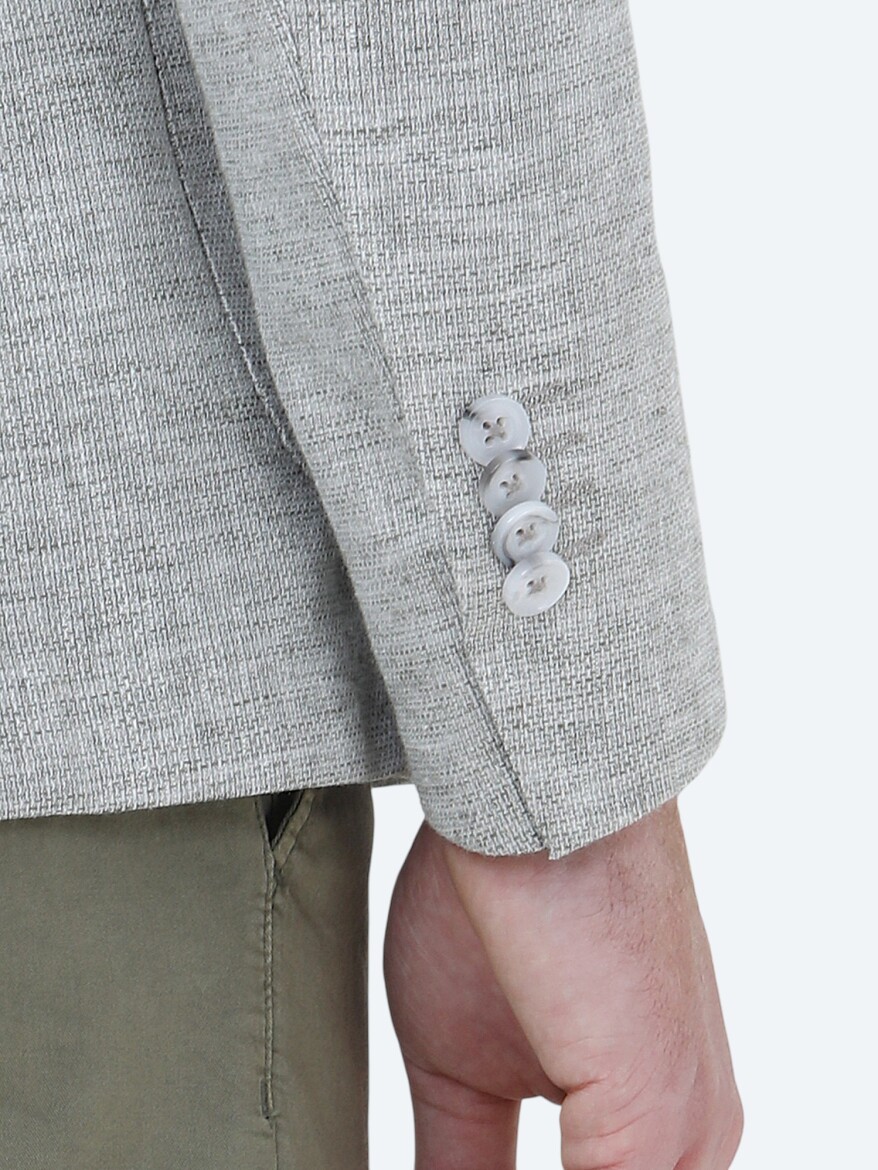 Light Khaki Micro Modern Fit Linen Blended Jacket - 4