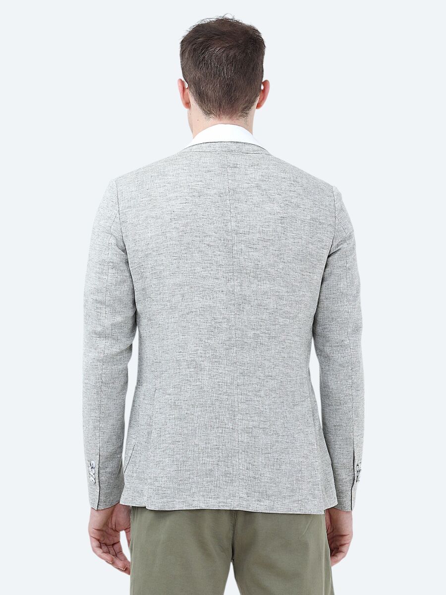 Light Khaki Micro Modern Fit Linen Blended Jacket - 5