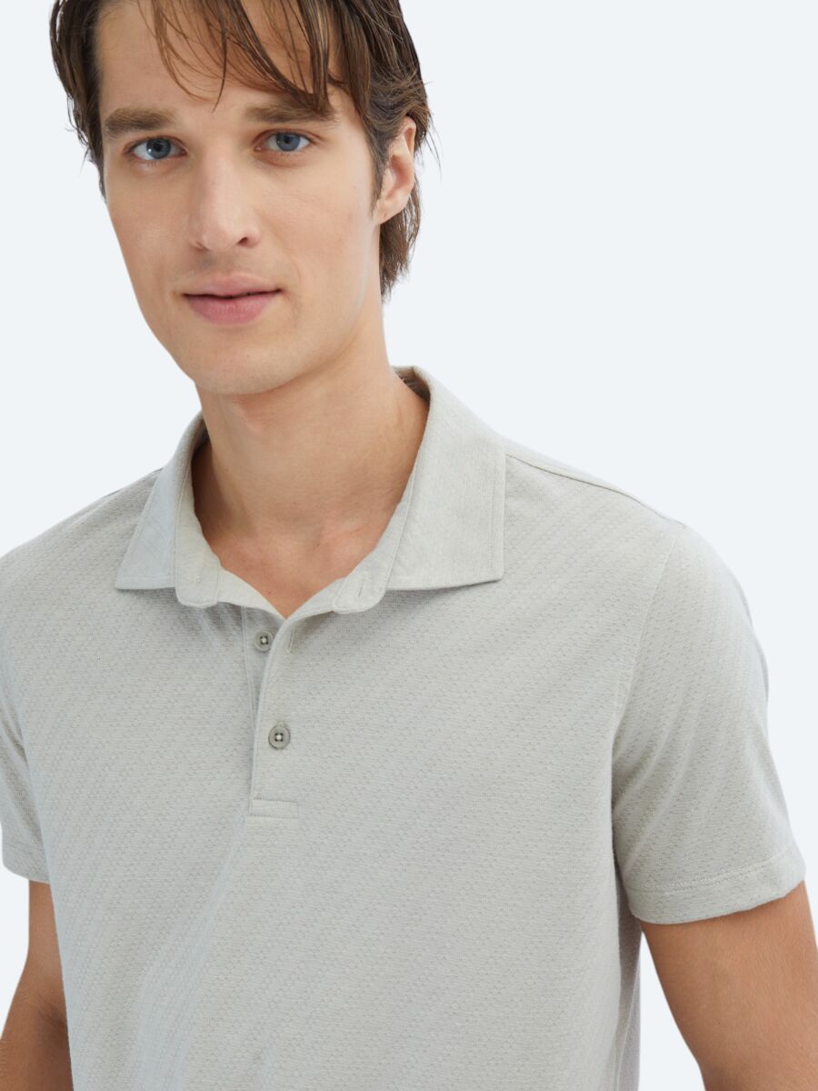Light Khaki Patterned Polo Neck T-Shirt - 3