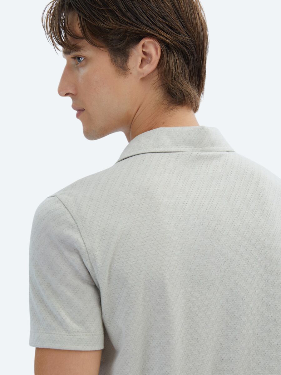 Light Khaki Patterned Polo Neck T-Shirt - 5