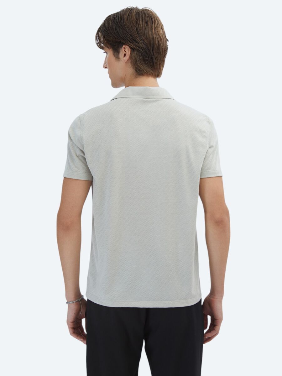 Light Khaki Patterned Polo Neck T-Shirt - 6