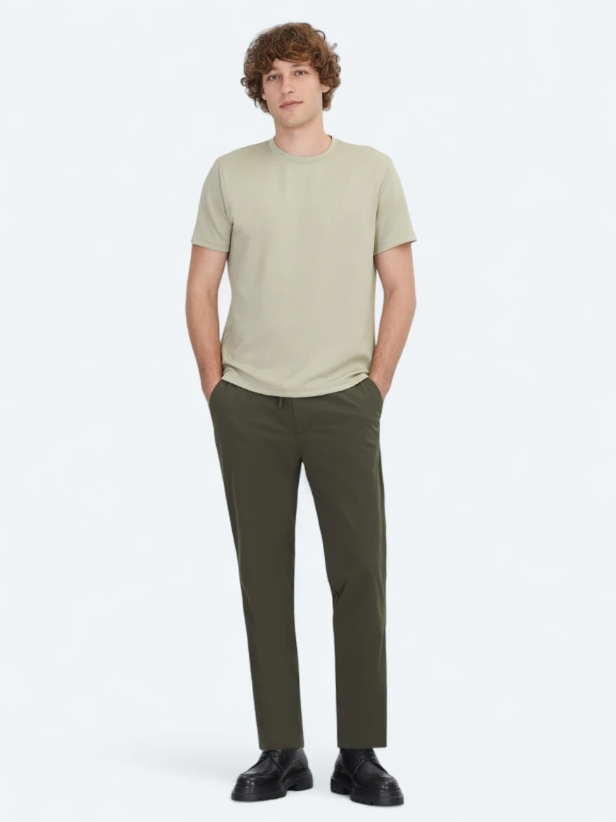 Light Khaki Plain Crew Neck T-Shirt - 2