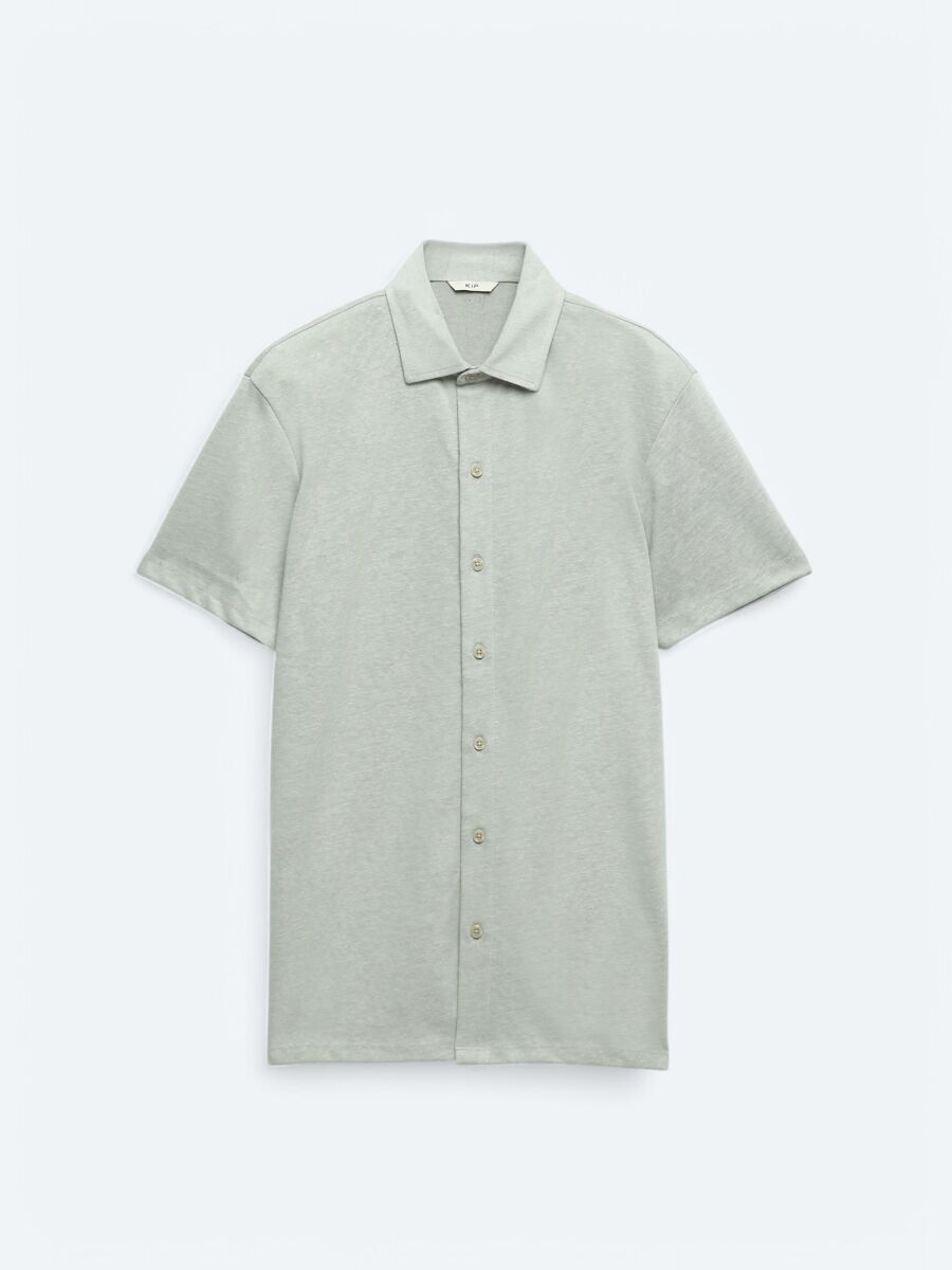 Light Khaki Plain Regular Fit Knitting Casual Cotton Blended Shirt - 6