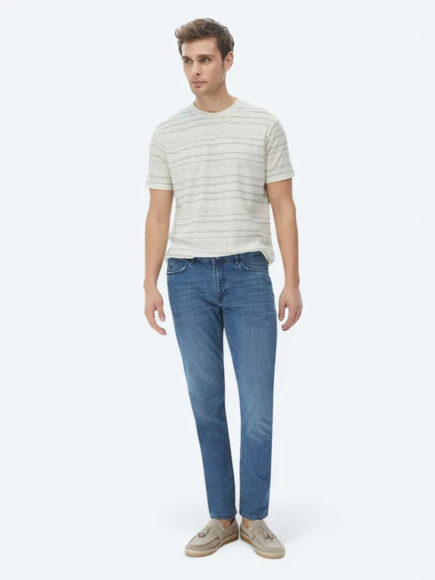 Light Khaki Printed Crew Neck Cotton Blended T-Shirt - 5