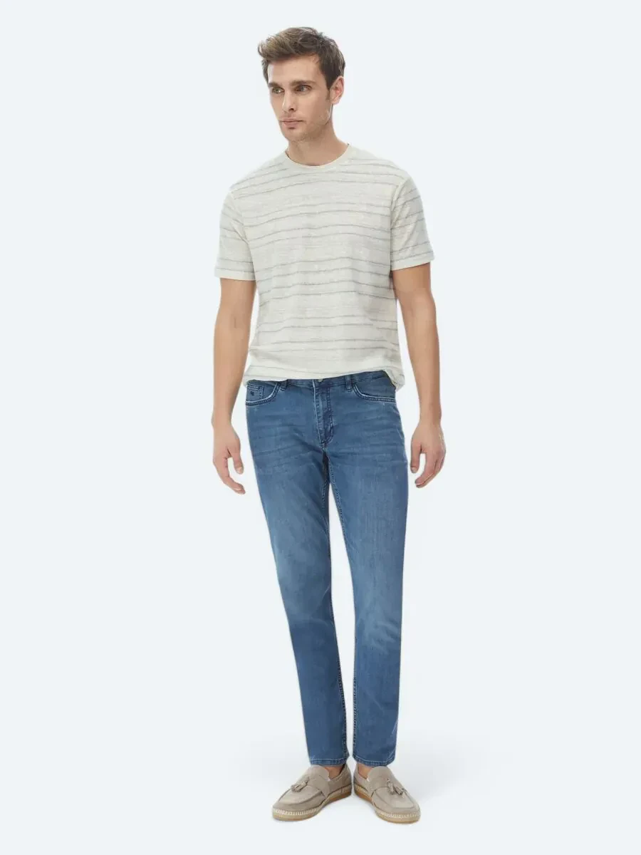 Light Khaki Printed Crew Neck Cotton Blended T-Shirt - 5