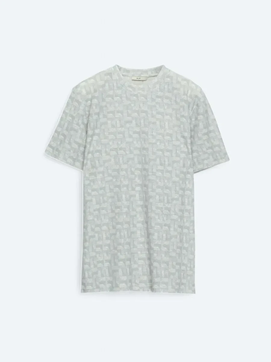 Light Khaki Printed Crew Neck Cotton Blended T-Shirt - 5