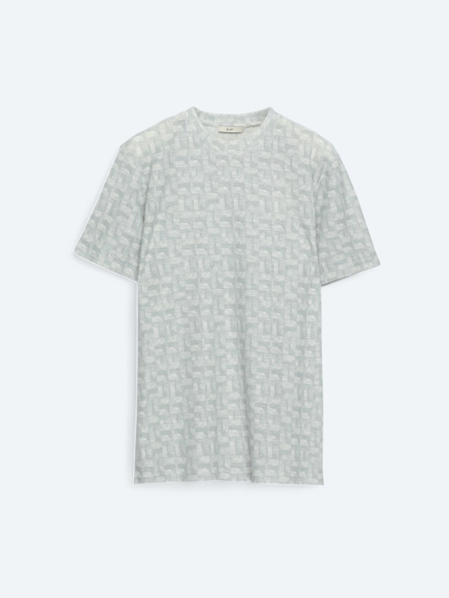 Light Khaki Printed Crew Neck Cotton Blended T-Shirt - 5