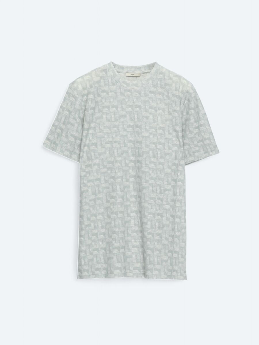 Light Khaki Printed Crew Neck Cotton Blended T-Shirt - 5