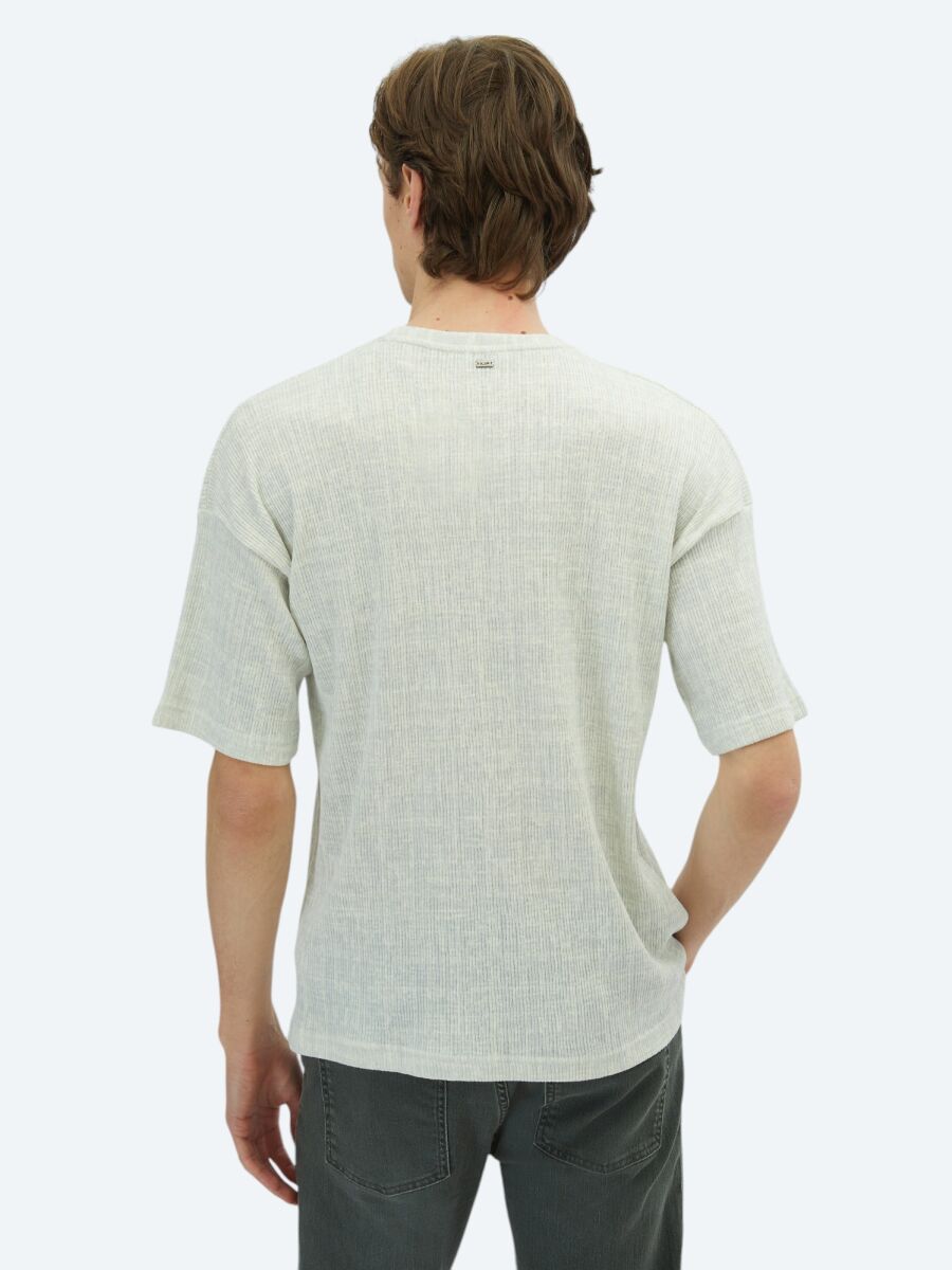 Light Khaki Printed Crew Neck Cotton Blended T-Shirt - 5