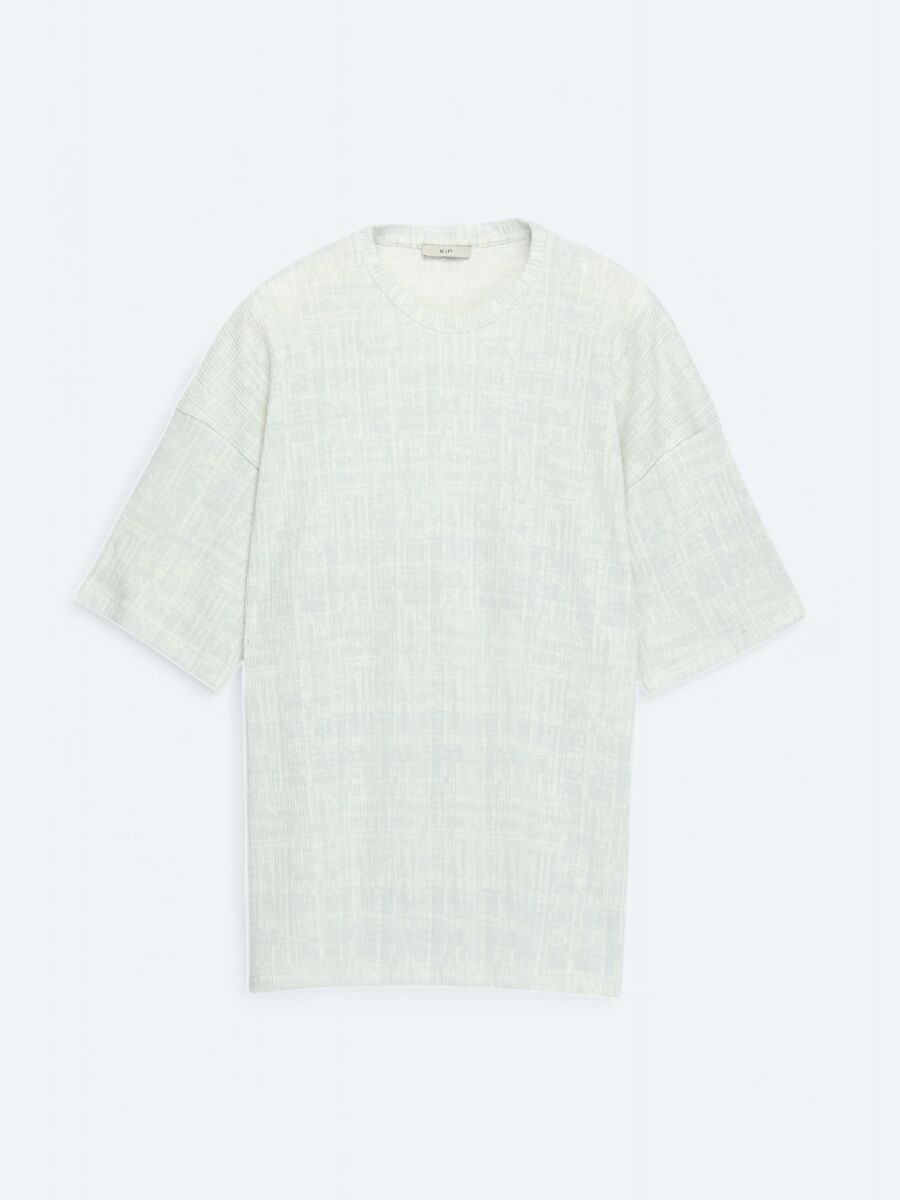 Light Khaki Printed Crew Neck Cotton Blended T-Shirt - 6