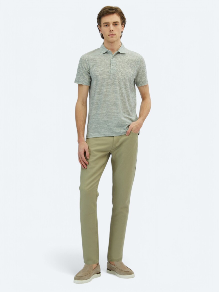 Light Khaki Printed Polo Neck Cotton Blended T-Shirt - 2