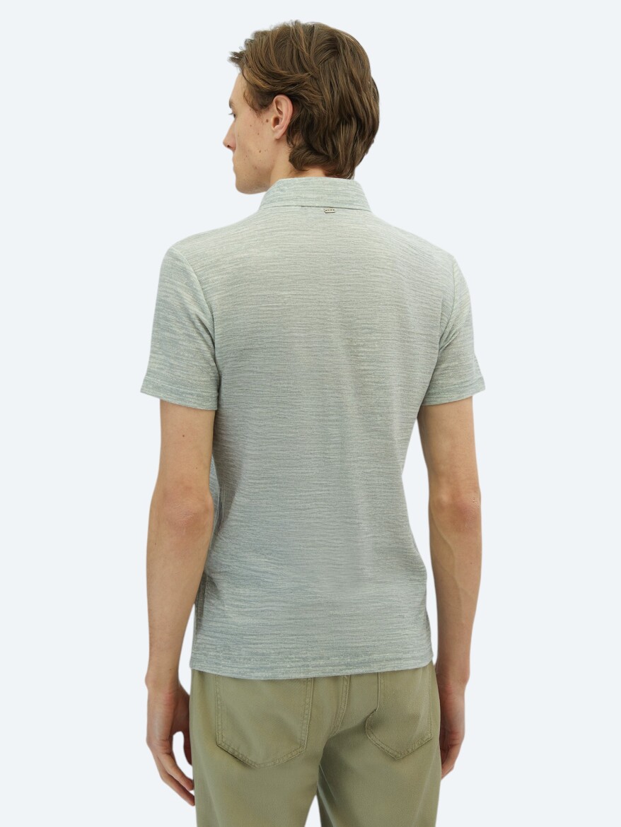 Light Khaki Printed Polo Neck Cotton Blended T-Shirt - 4