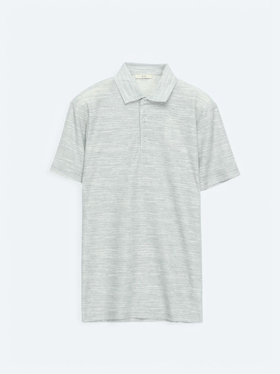 Light Khaki Printed Polo Neck Cotton Blended T-Shirt - 5