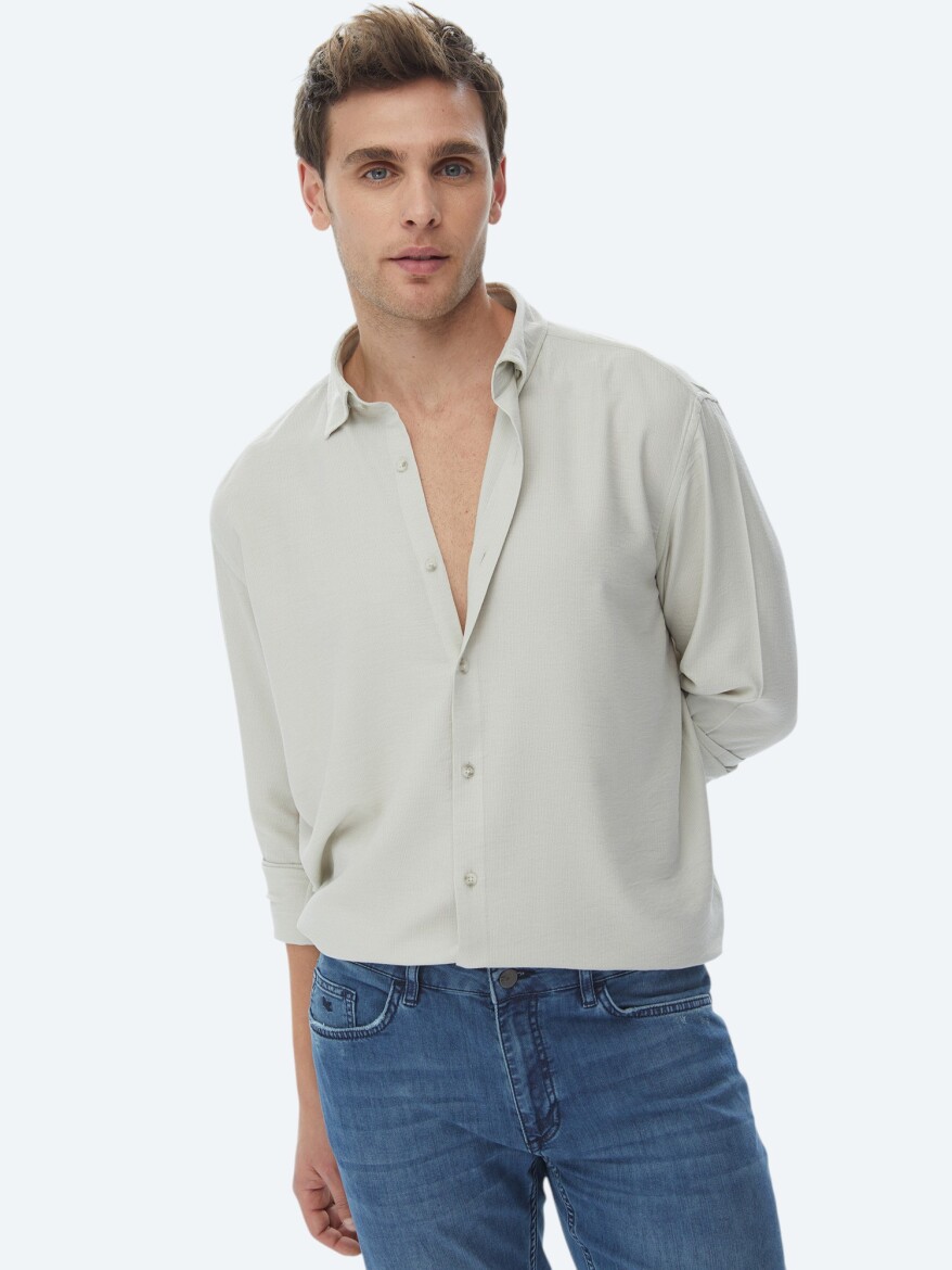 Light Khaki Regular Fit Long Weaving Casual Shirt - 6