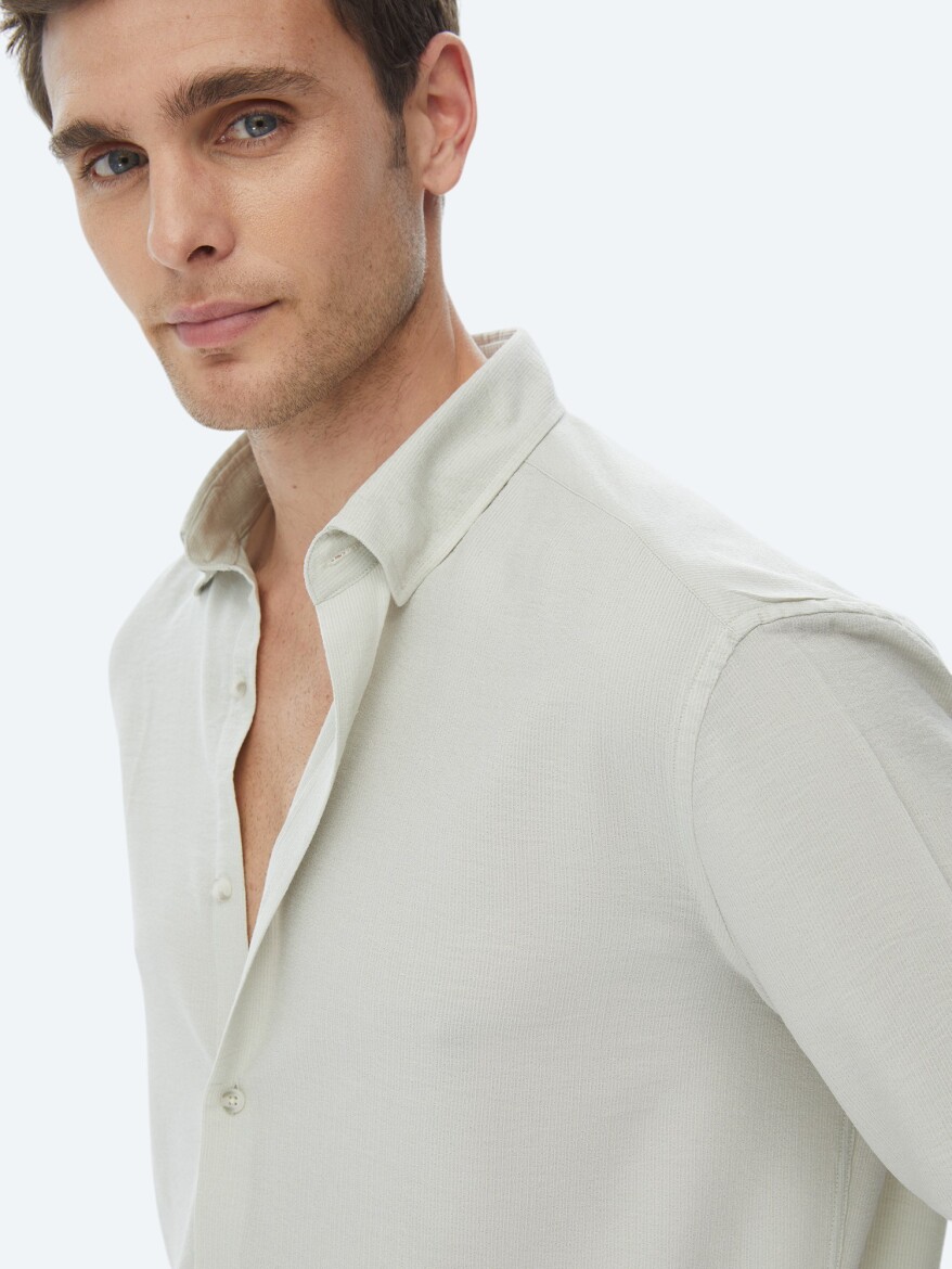 Light Khaki Regular Fit Long Weaving Casual Shirt - 7