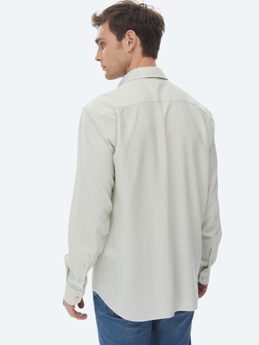 Light Khaki Regular Fit Long Weaving Casual Shirt - 8