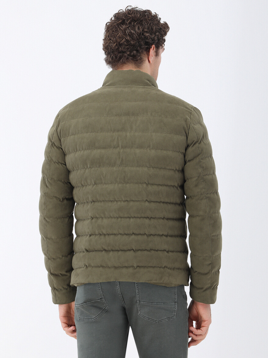 Light Khaki Regular Fit Turtleneck Casual Weaving Coat - 5