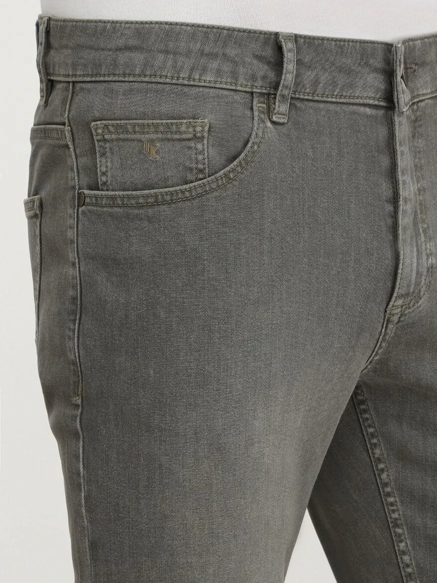 Light Khaki Slim Fit Denim Cotton Blended Trousers - 3