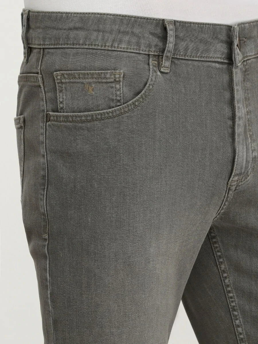 Light Khaki Slim Fit Denim Cotton Blended Trousers - 3