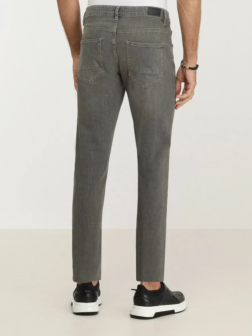 Light Khaki Slim Fit Denim Cotton Blended Trousers - 4