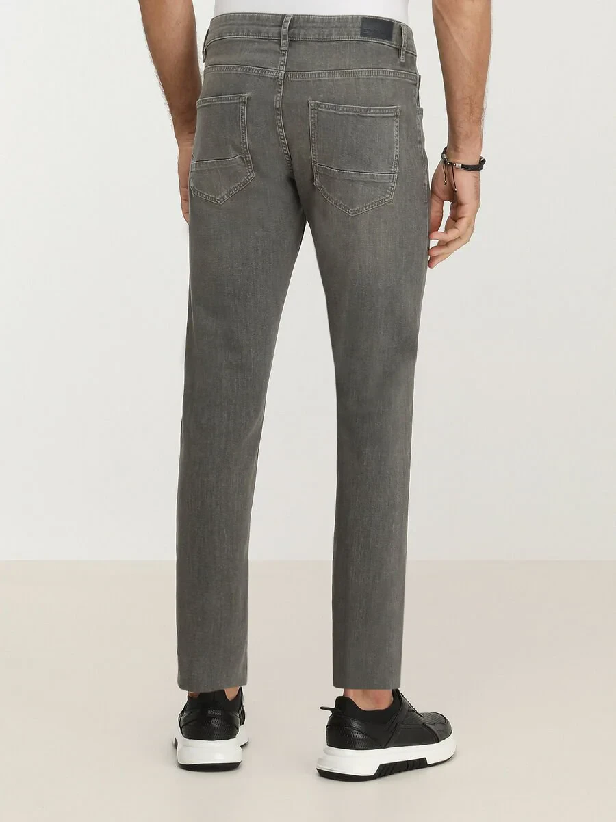 Light Khaki Slim Fit Denim Cotton Blended Trousers - 4