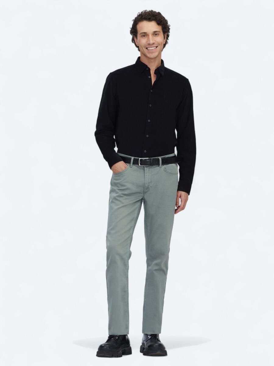 Light Khaki Slim Fit Denim Cotton Blended Trousers - 1