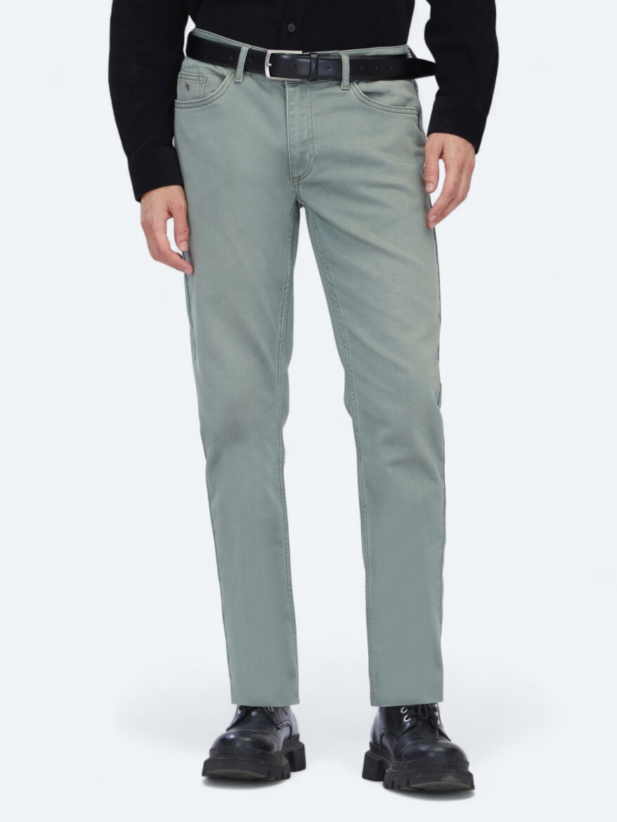 Light Khaki Slim Fit Denim Cotton Blended Trousers - KİP