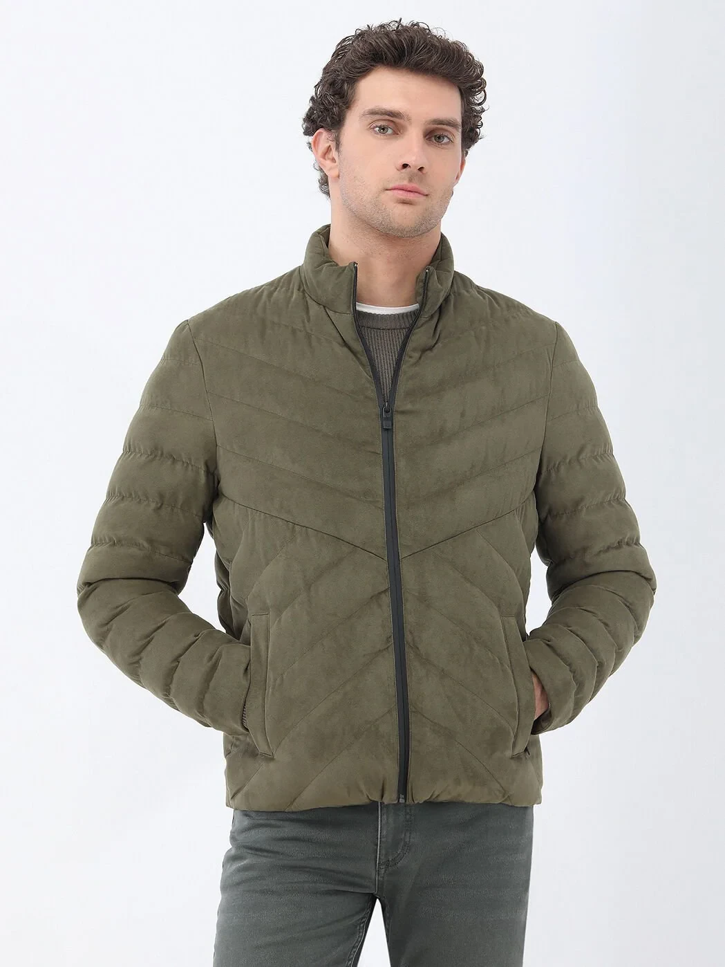 Light Khaki Weaving Coat - 1