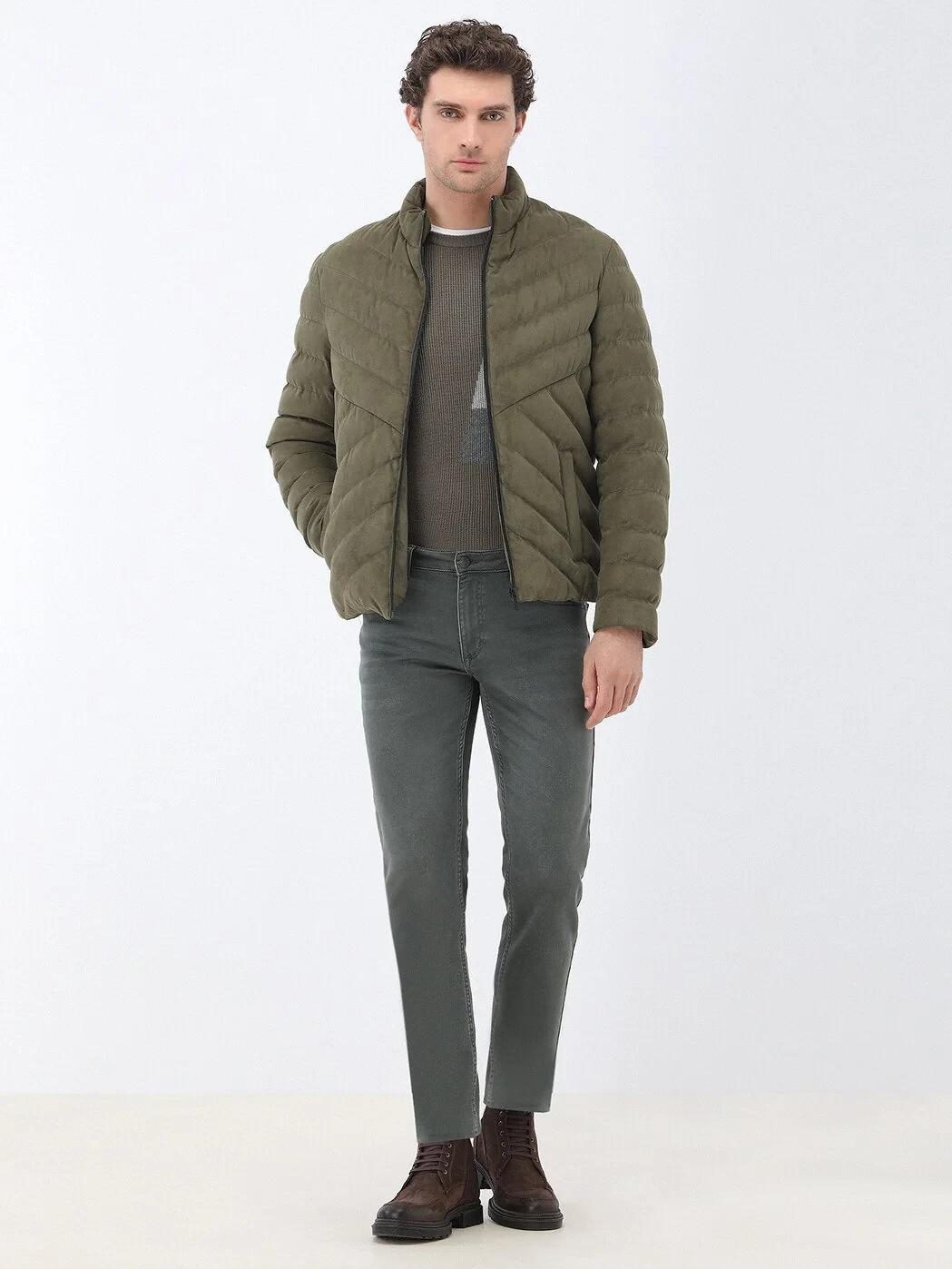 Light Khaki Weaving Coat - 2