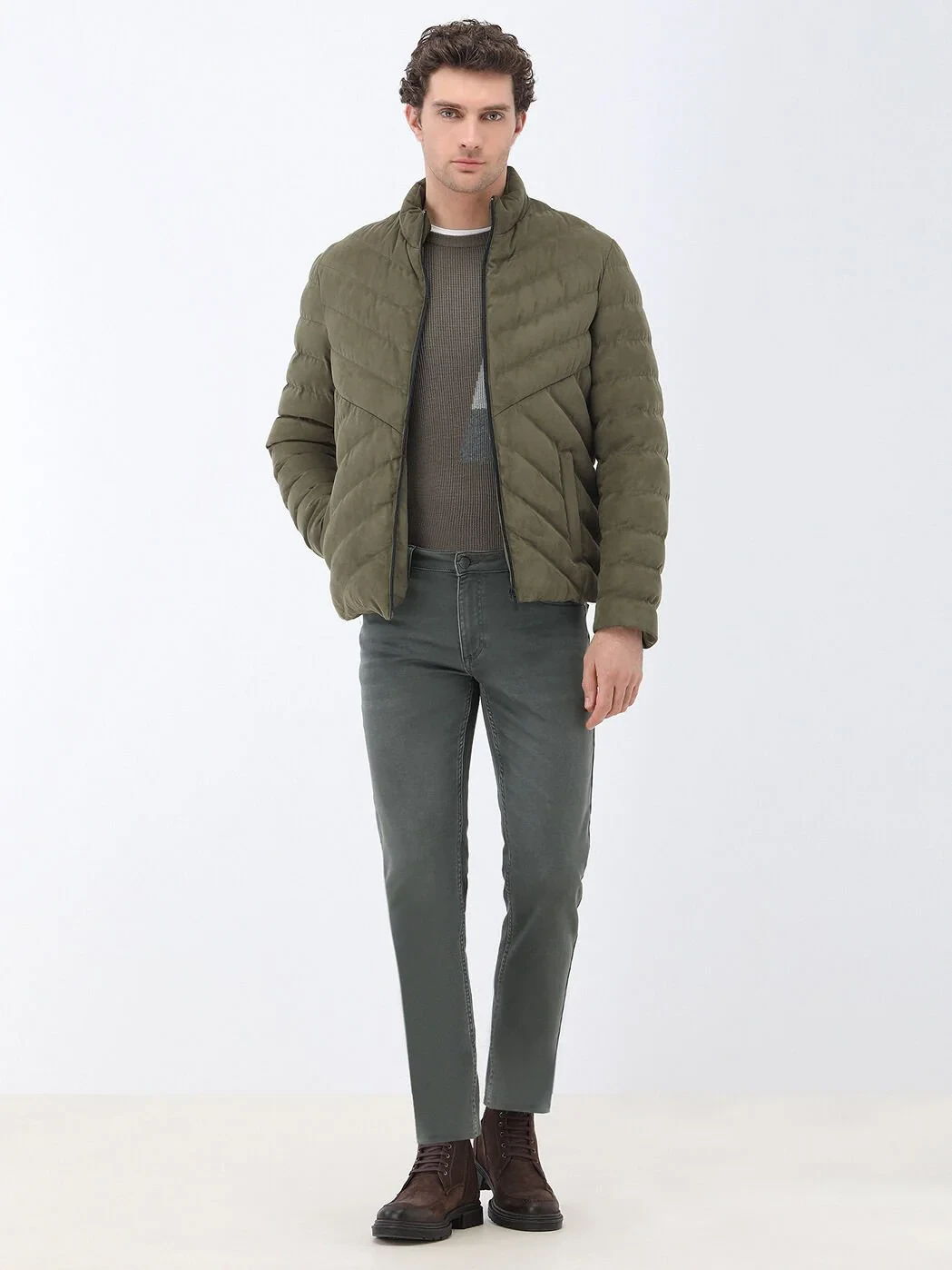 Light Khaki Weaving Coat - 2