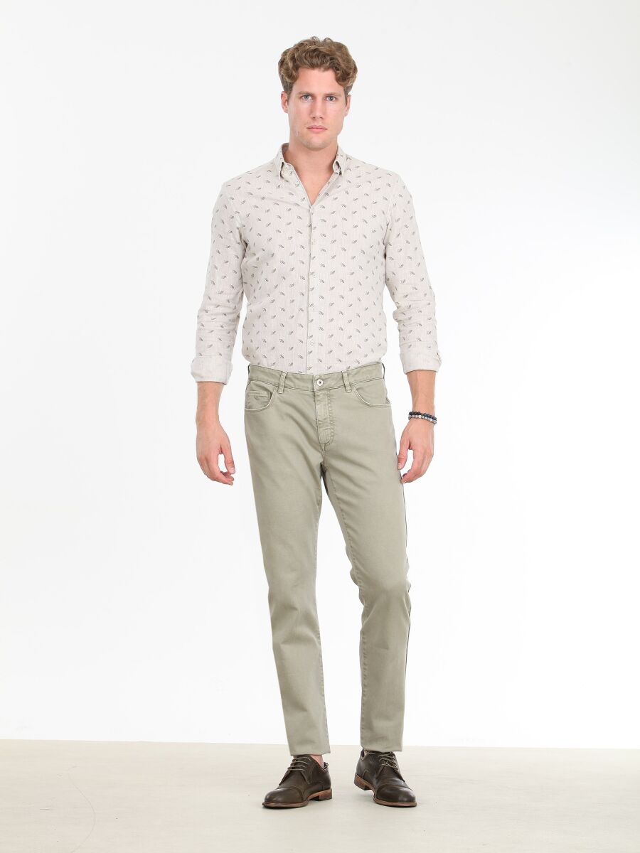 Light Khaki Weaving Regular Fit Casual Cotton Blended Trousers - 1