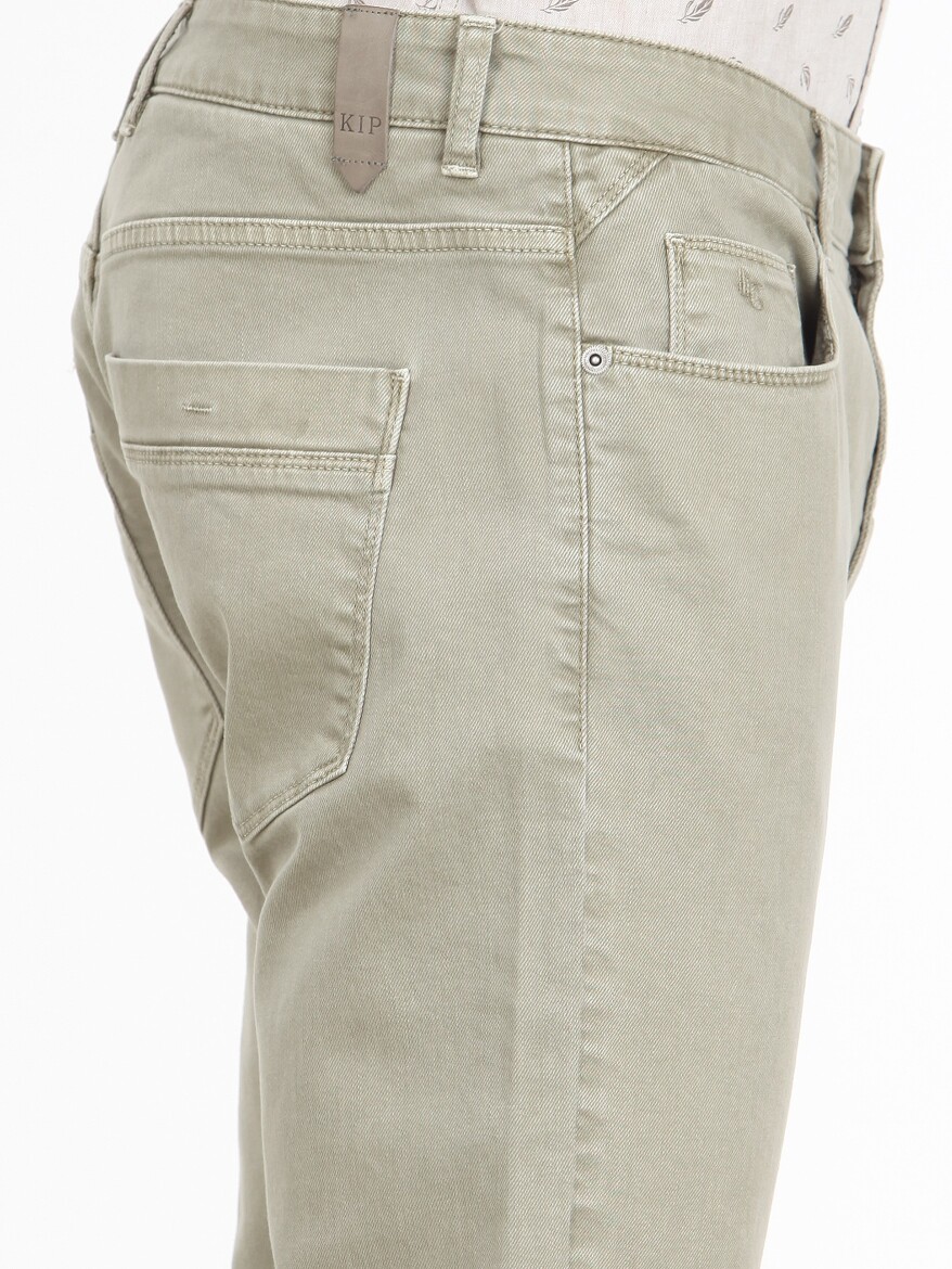 Light Khaki Weaving Regular Fit Casual Cotton Blended Trousers - 3