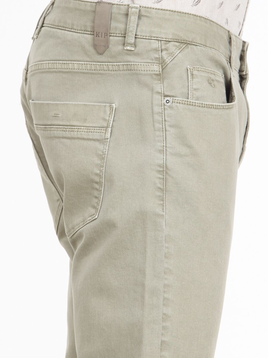 Light Khaki Weaving Regular Fit Casual Cotton Blended Trousers - 3