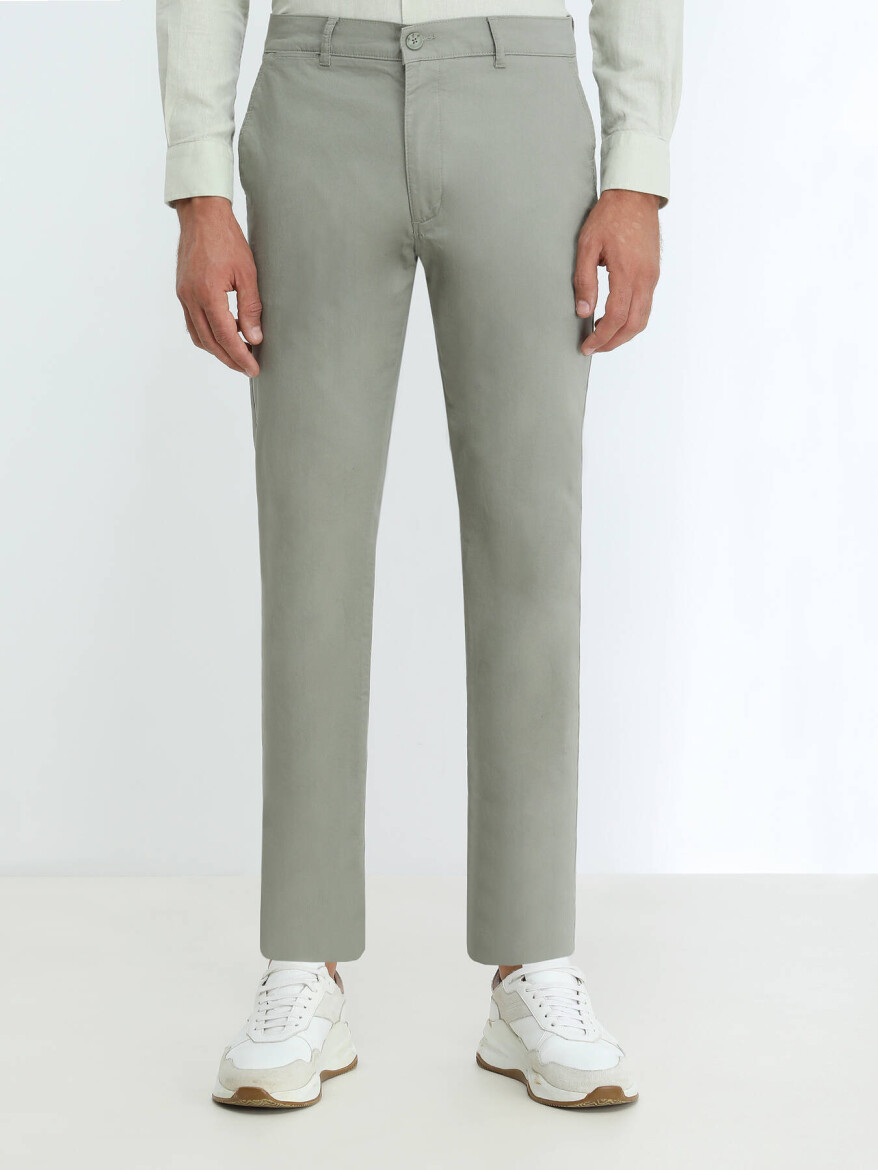 Light Khaki Weaving Slim Fit Casual Cotton Blended Trousers - KİP