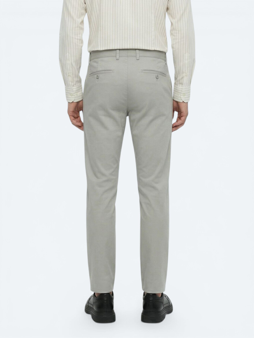 Light Khaki Weaving Slim Fit Casual Cotton Blended Trousers - 5