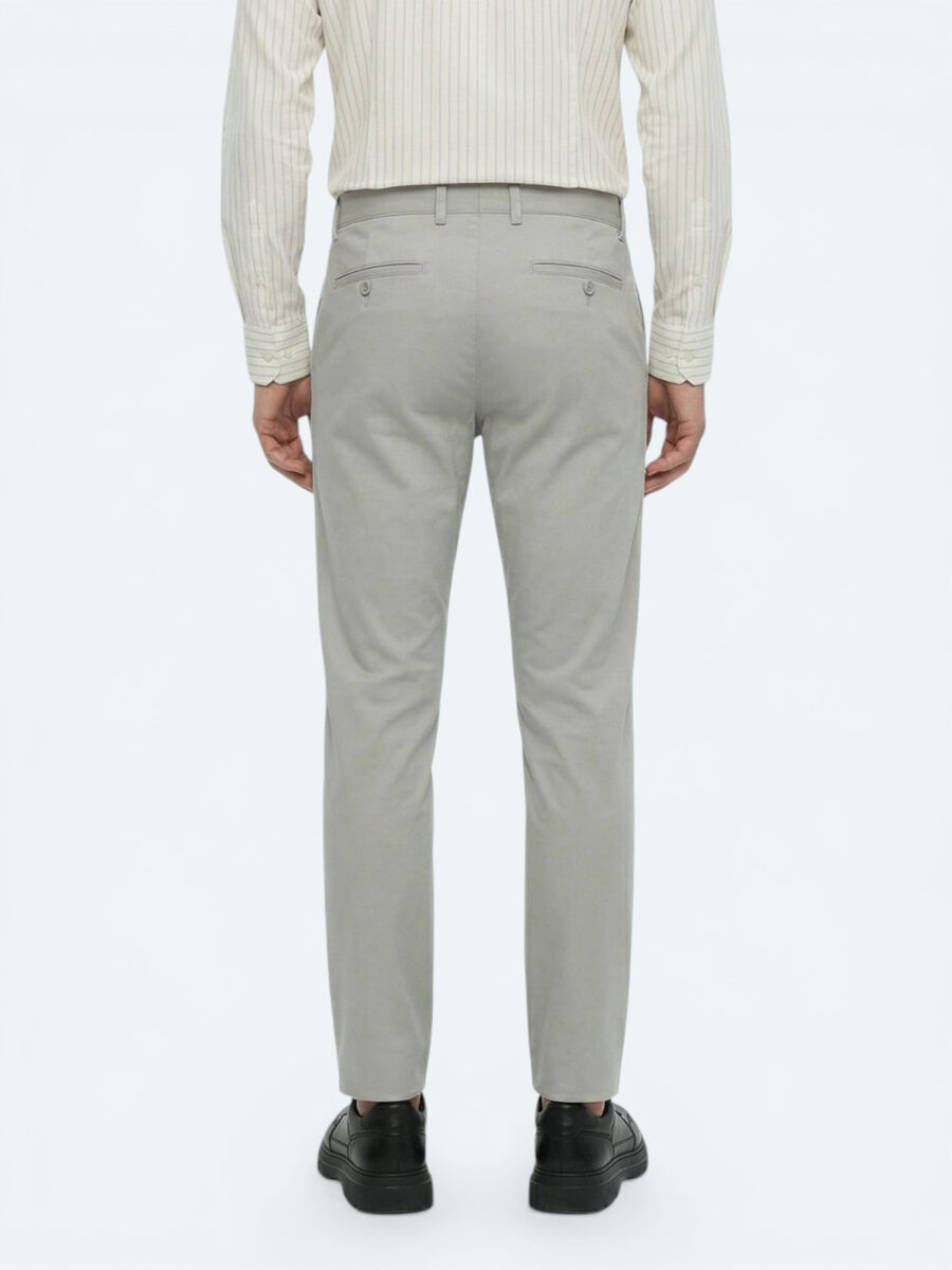 Light Khaki Weaving Slim Fit Casual Cotton Blended Trousers - 5