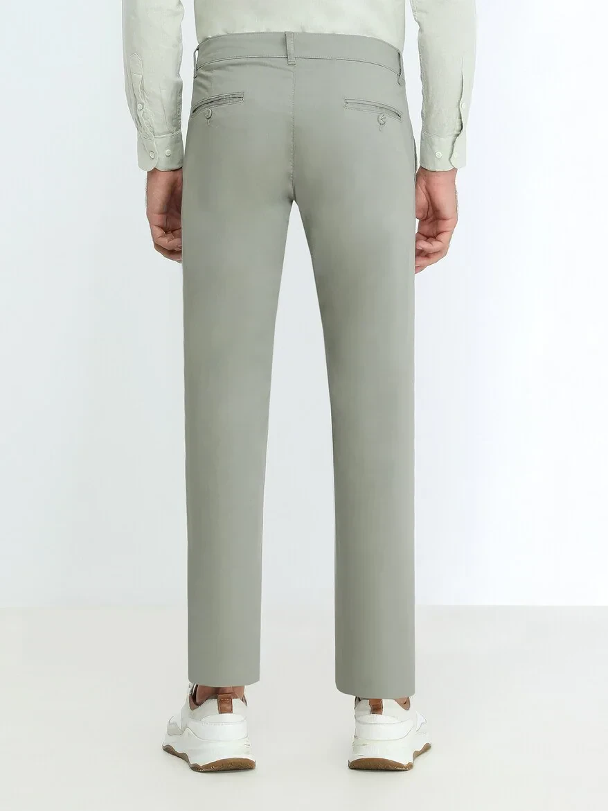 Light Khaki Weaving Slim Fit Casual Cotton Blended Trousers - 4