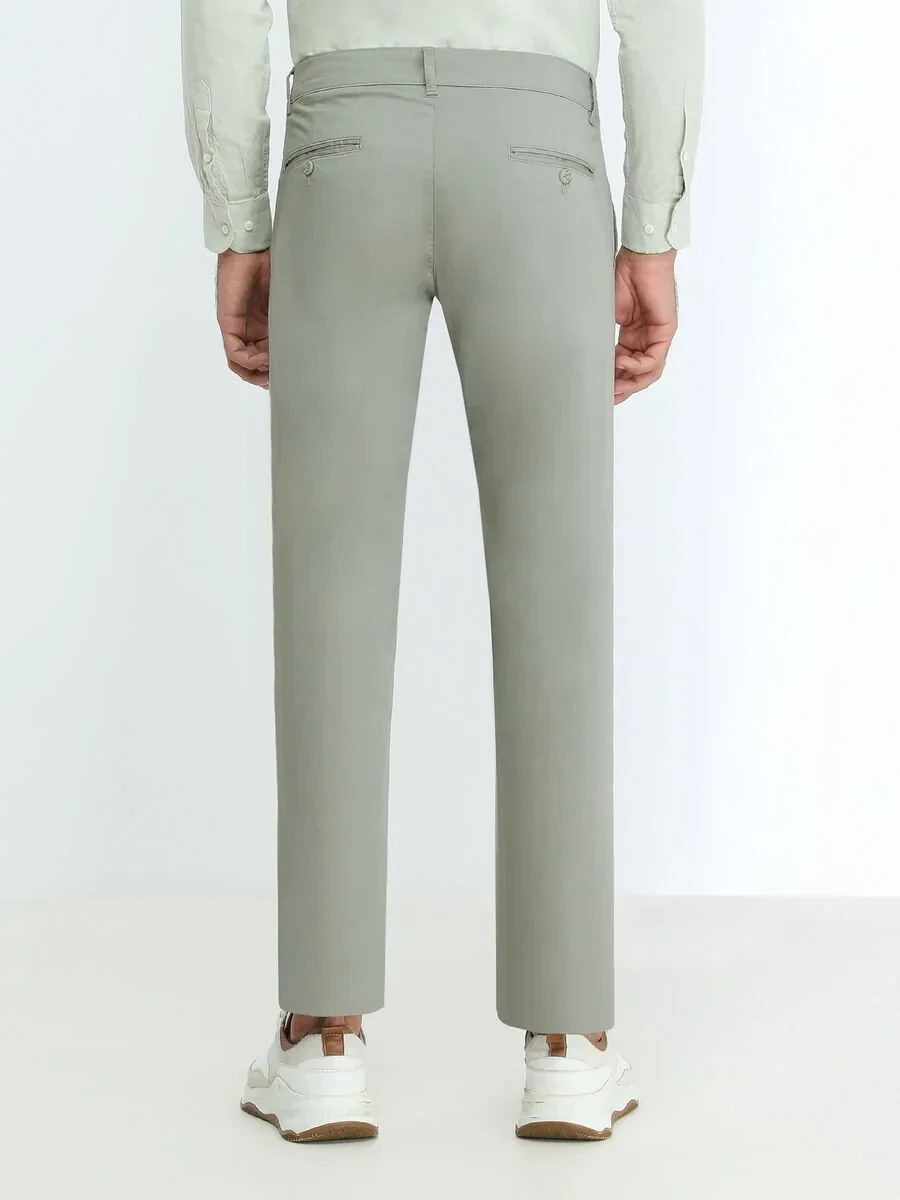 Light Khaki Weaving Slim Fit Casual Cotton Blended Trousers - 4