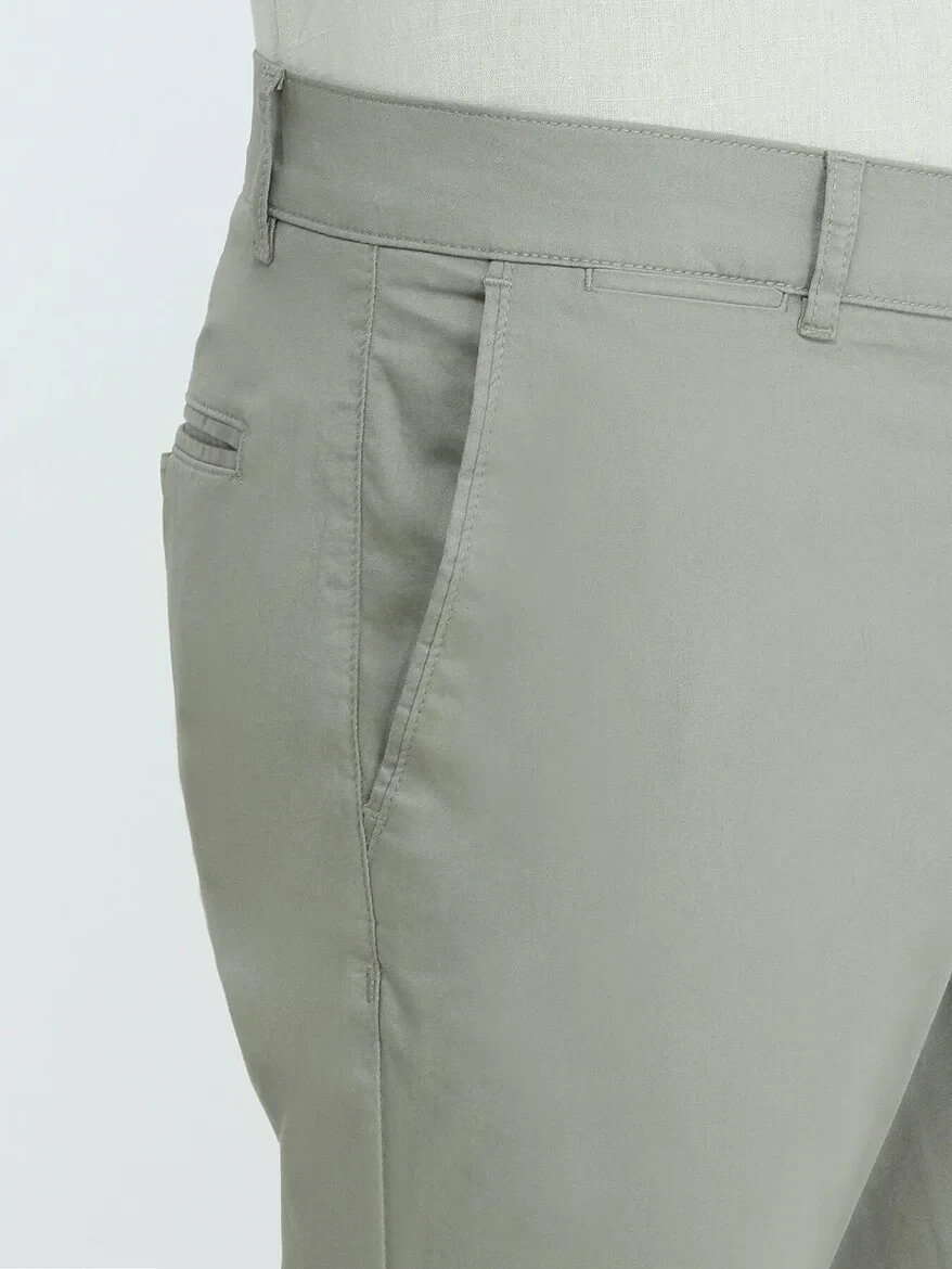 Light Khaki Weaving Slim Fit Casual Cotton Blended Trousers - 3