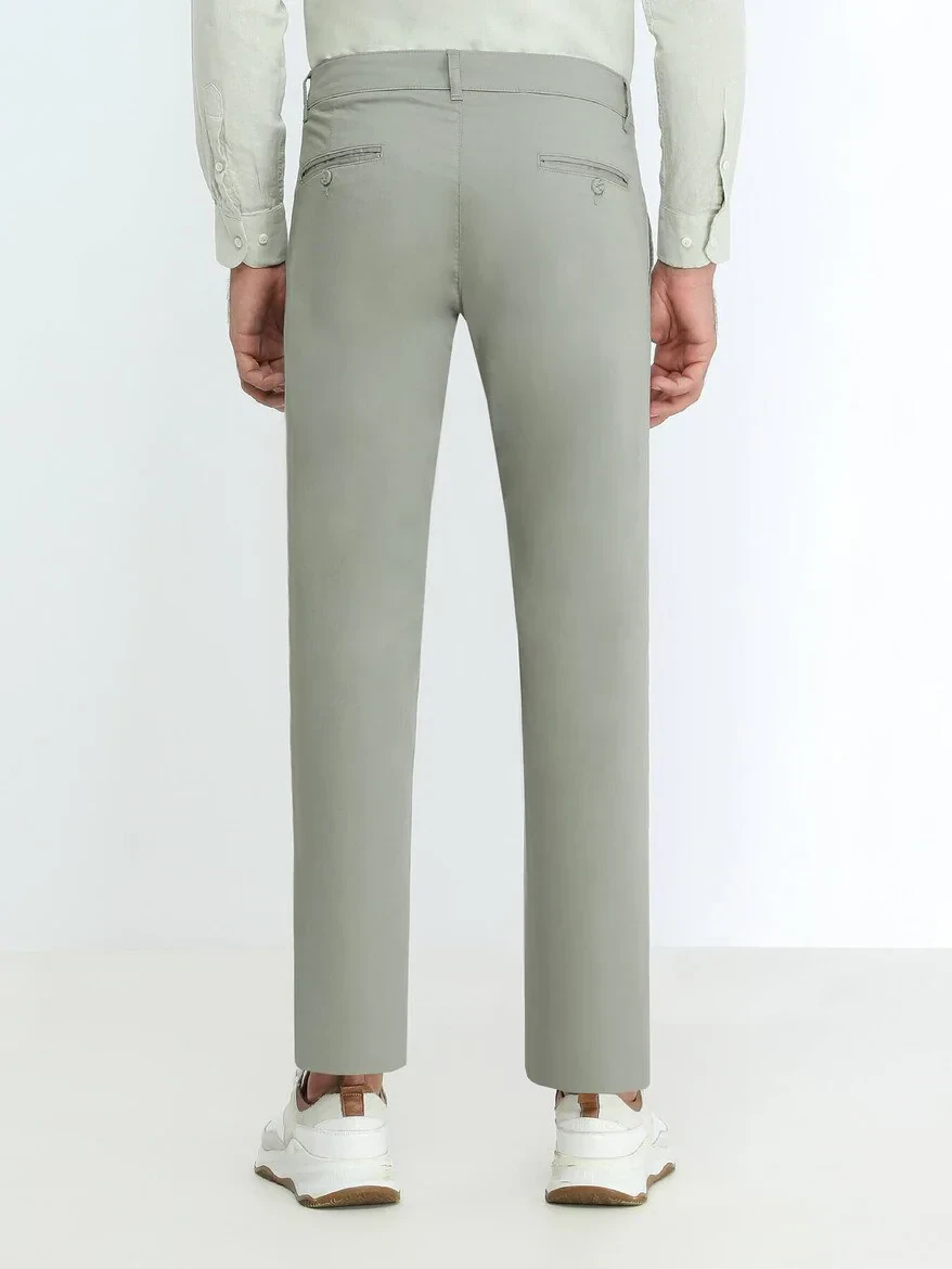 Light Khaki Weaving Slim Fit Casual Cotton Blended Trousers 