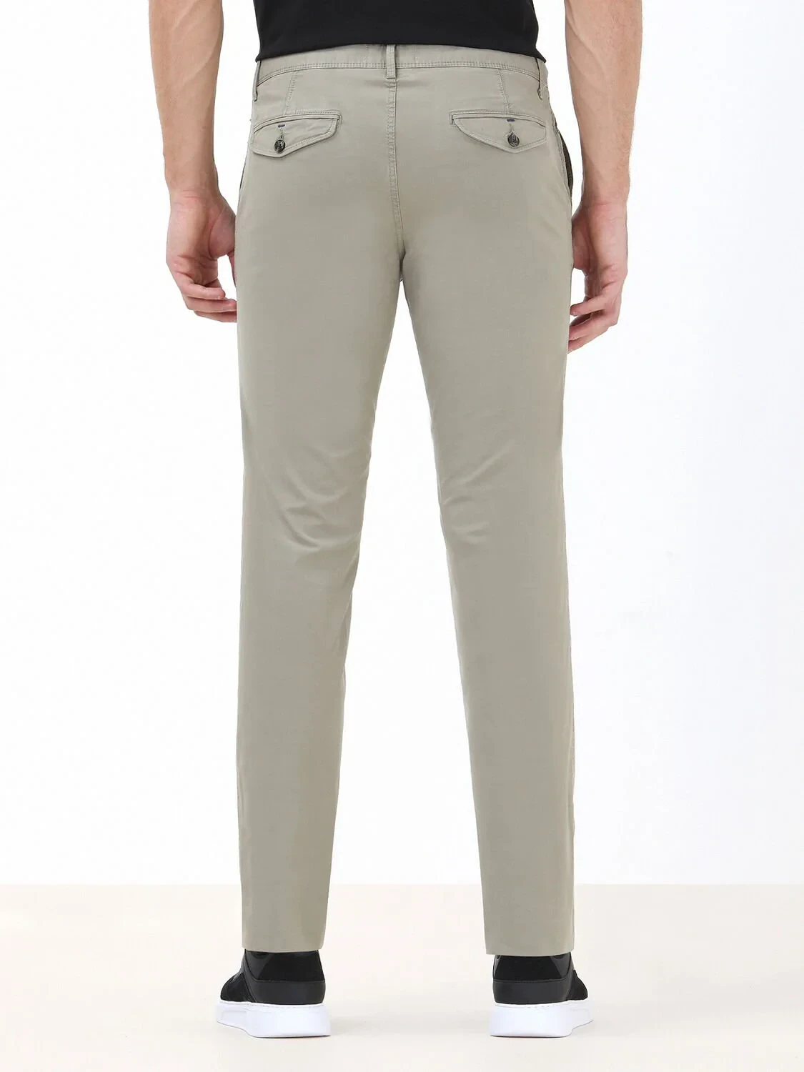 Light Khaki Weaving Slim Fit Casual Trousers - 4