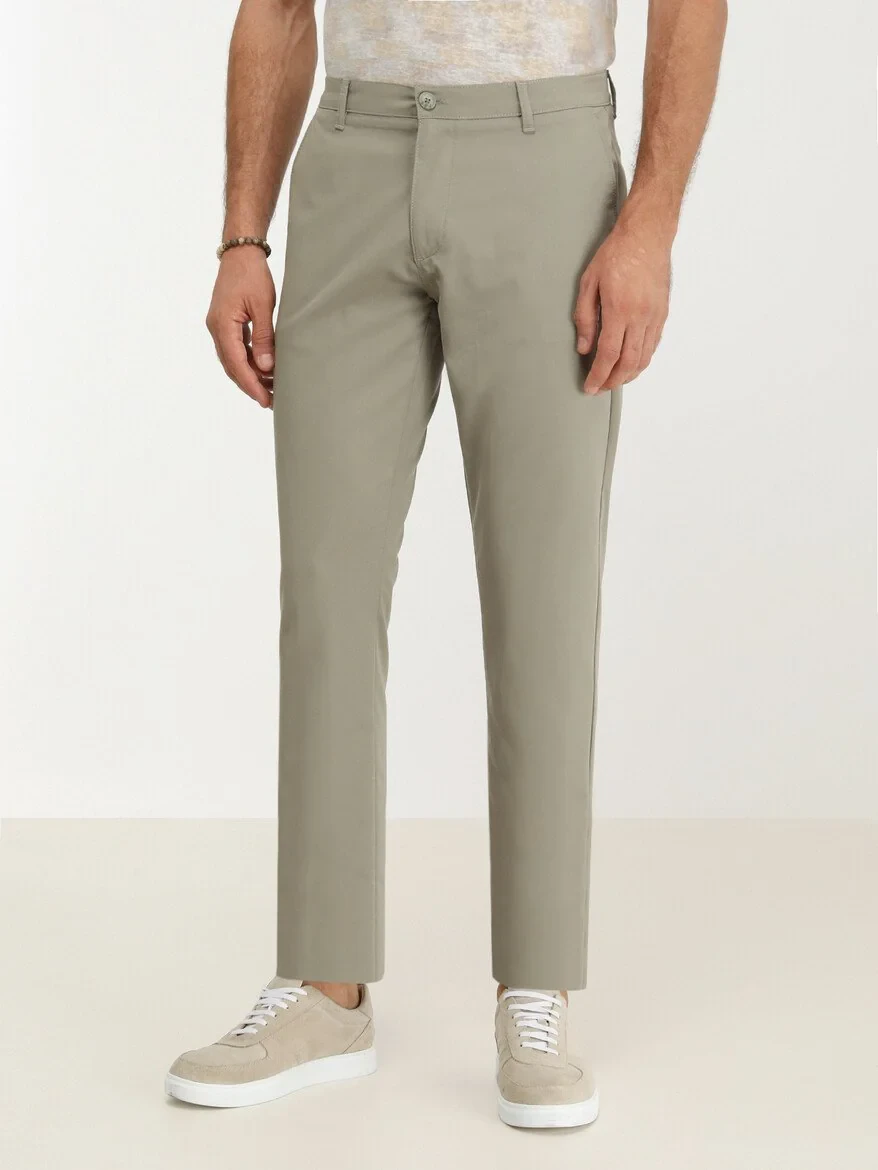 Light Khaki Weaving Slim Fit Casual Trousers - 1