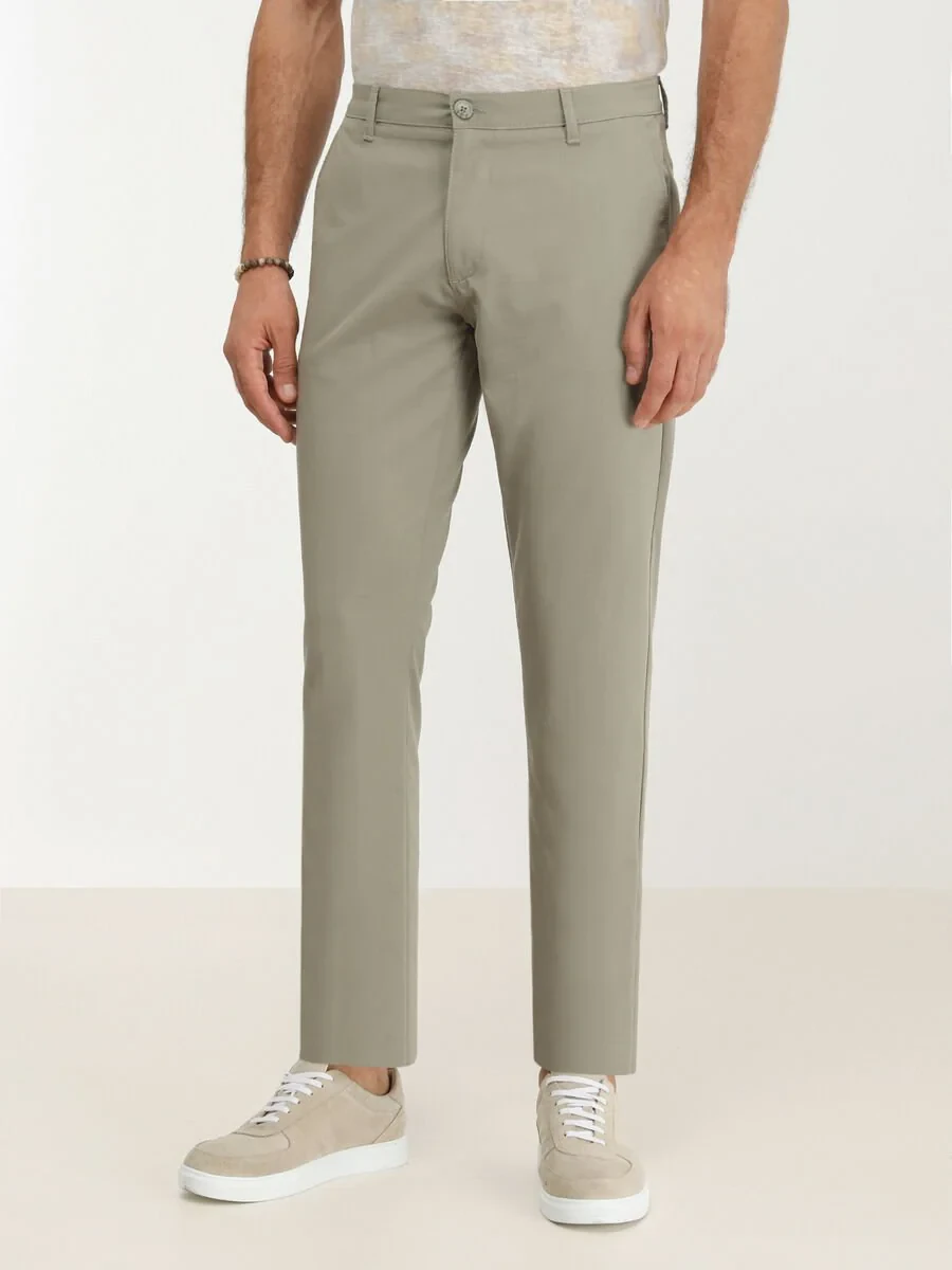 Light Khaki Weaving Slim Fit Casual Trousers - 1