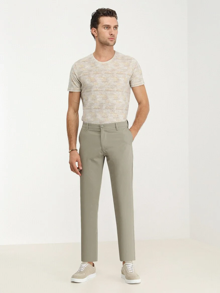 Light Khaki Weaving Slim Fit Casual Trousers - 2
