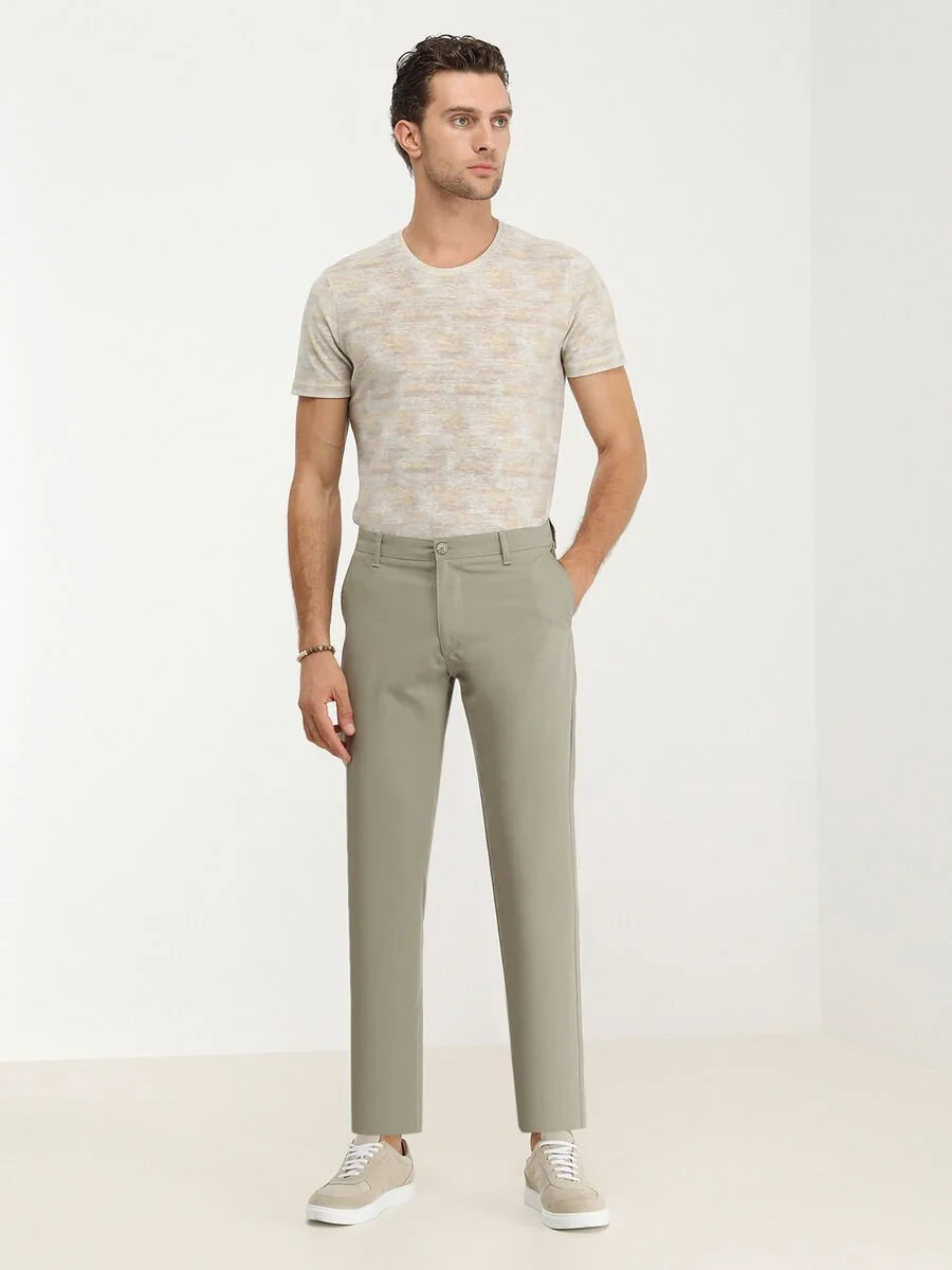 Light Khaki Weaving Slim Fit Casual Trousers - 2