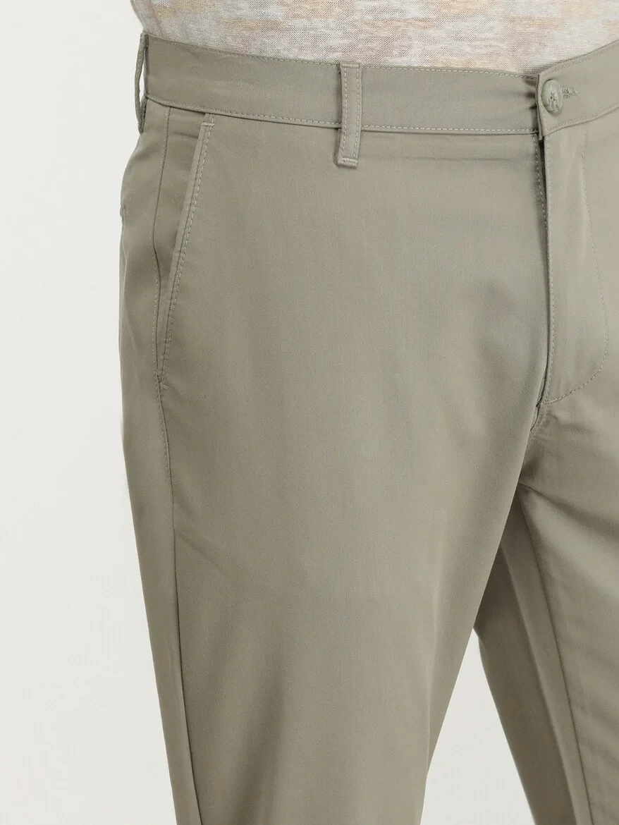 Light Khaki Weaving Slim Fit Casual Trousers - 3