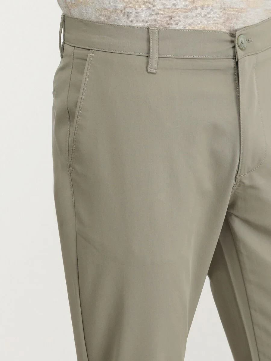 Light Khaki Weaving Slim Fit Casual Trousers - 3