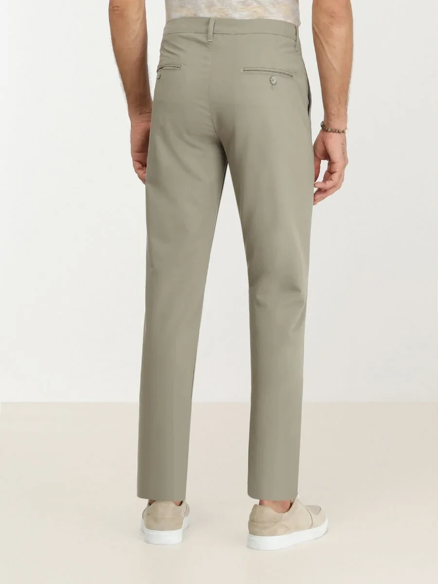 Light Khaki Weaving Slim Fit Casual Trousers - 4