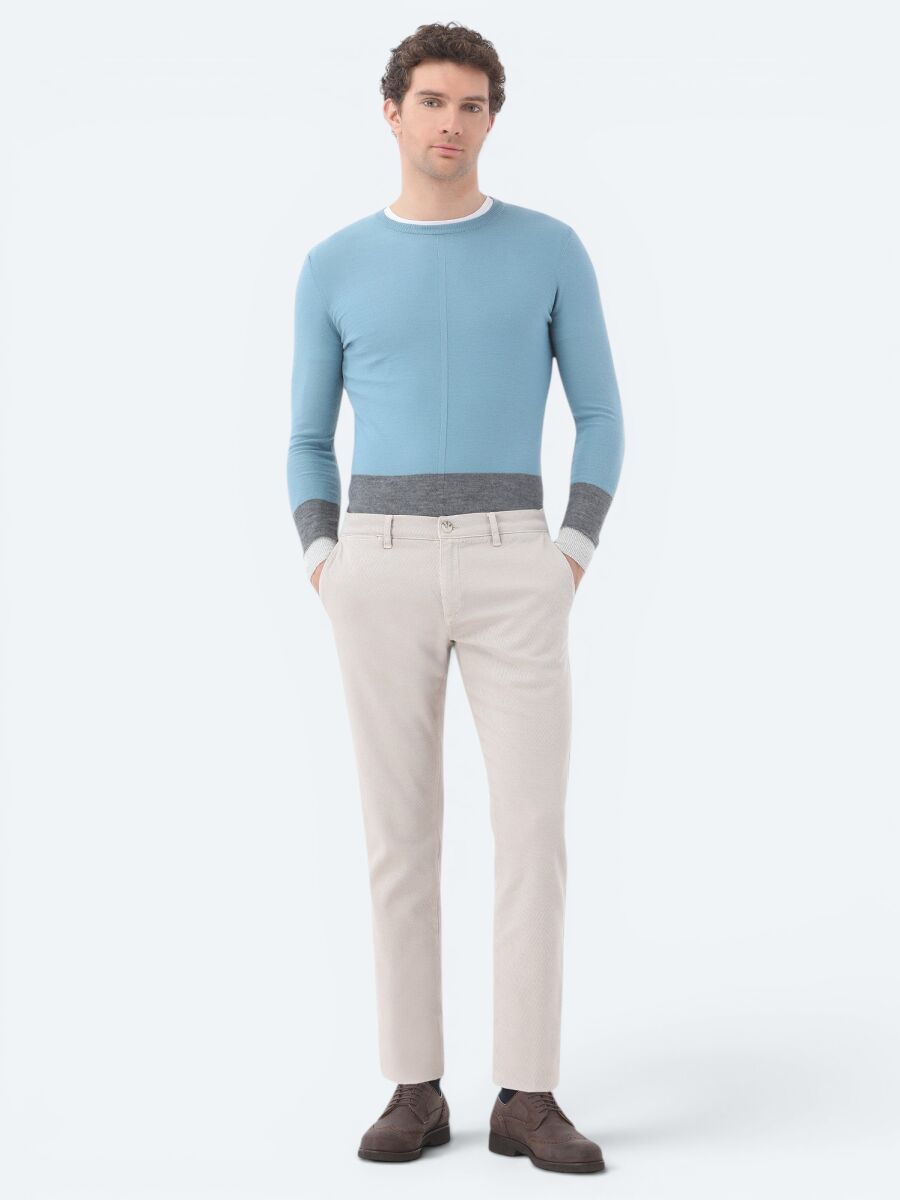 Light Mink Weaving Slim Fit Smart Casual Cotton Blended Trousers - 1