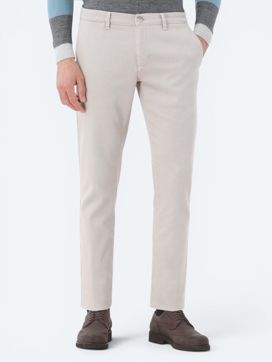 Light Mink Weaving Slim Fit Smart Casual Cotton Blended Trousers - KİP